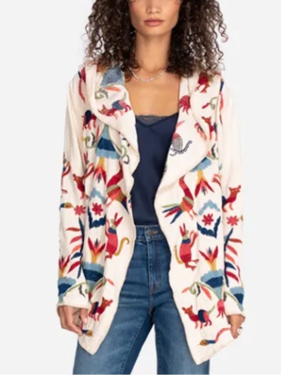 Johnny Was Sweaters - Johnny Was Biya Embroidered Hooded Sweater Druoin Short Cardigan Animals